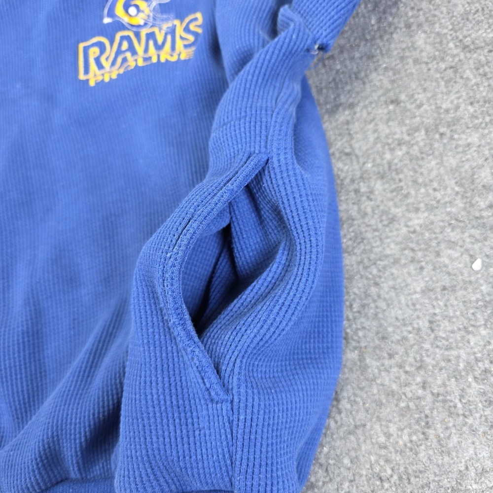 Vintage Russel Athletics Thermal LA Rams Crewneck Size Med Blue Distress Pockets - Picture 6 of 7